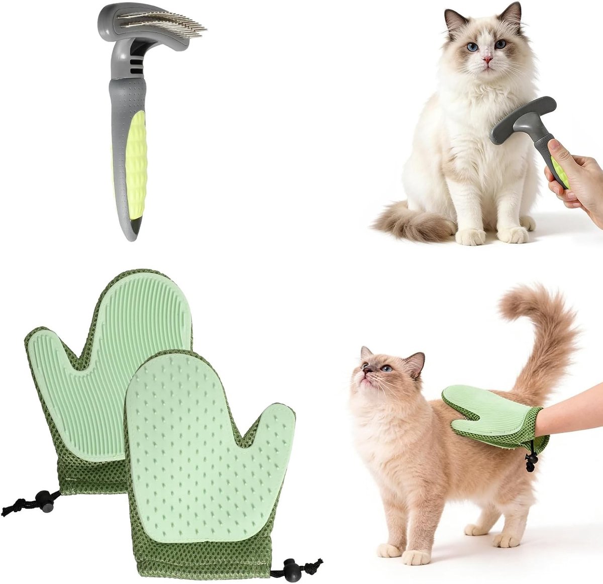 Haarborstel voor katten en honden, ondervachtborstel voor het verwijderen van dode haren en klitten, combinatie van borstel en handschoen voor optimale verzorging