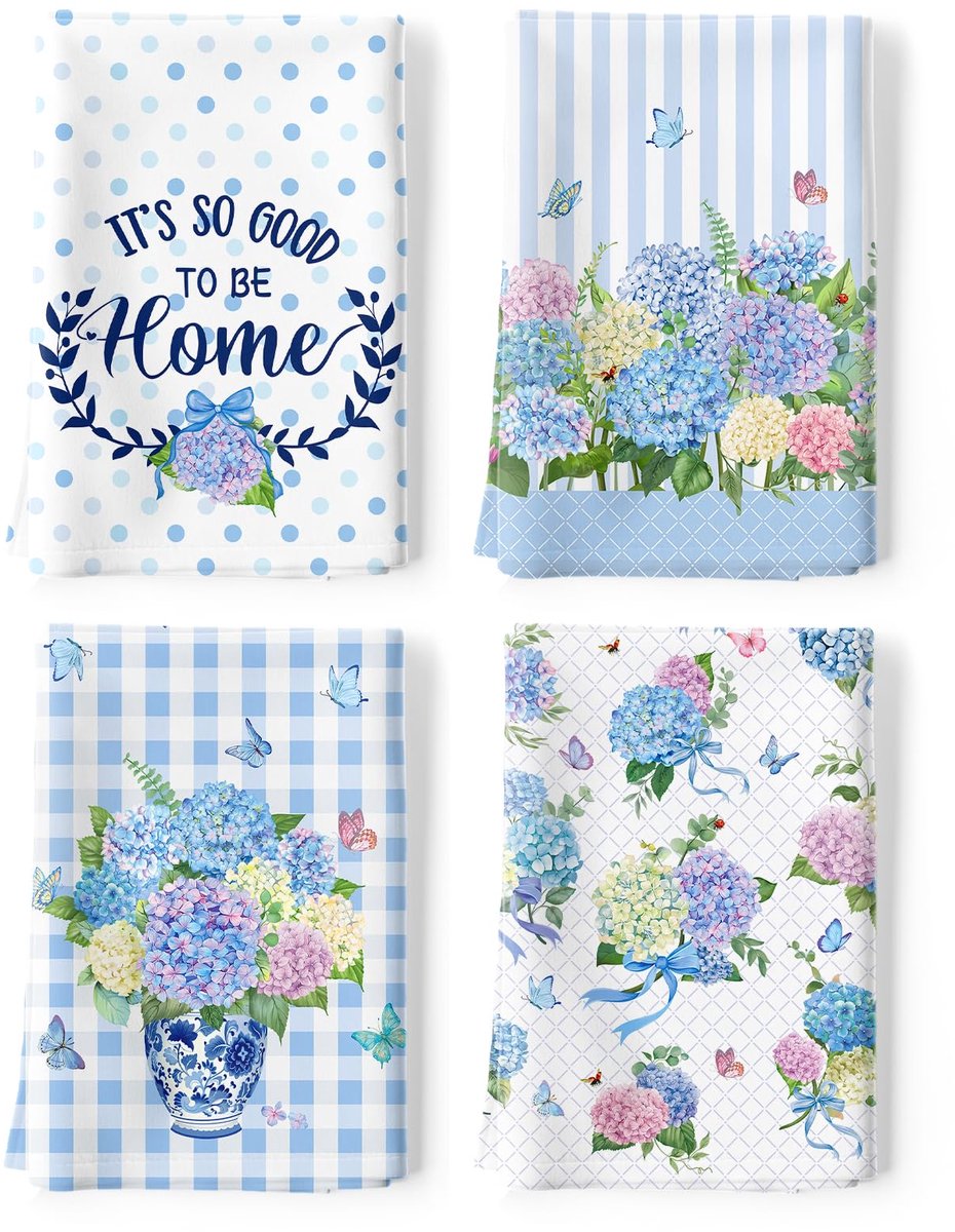Arquiel Hortensia Decoratieve theedoeken 100% katoen sneldrogende tuinbloemen keukenhanddoeken, 48 x 70 cm vaatdoek - ShopVlot