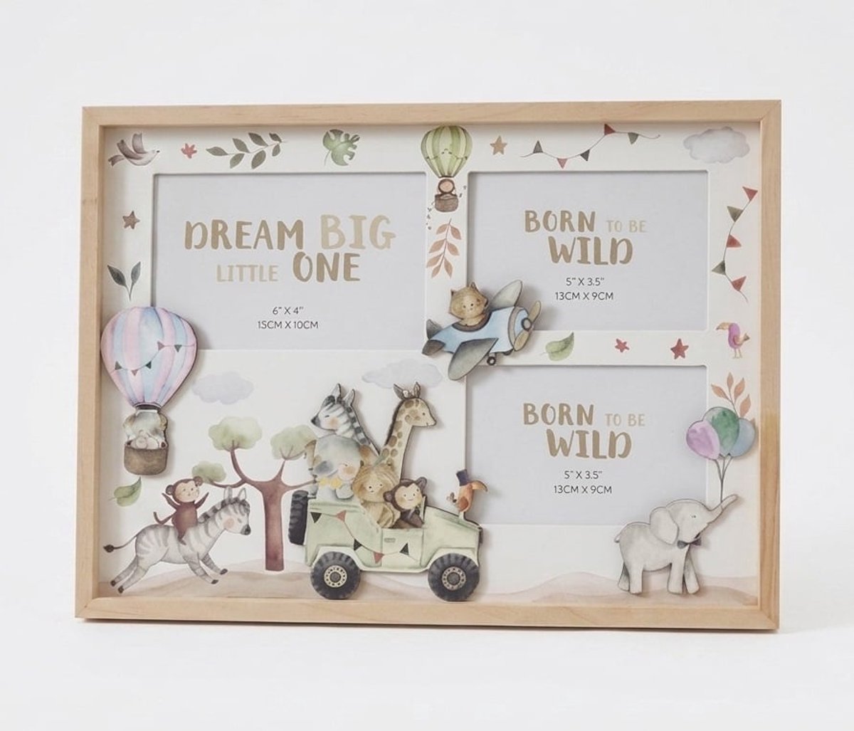 Dream Big Baby Fotolijst 3 Foto's Houten Fotocollage 35 x 26 x 2 cm – Kraamcadeau & Babyshower Cadeau