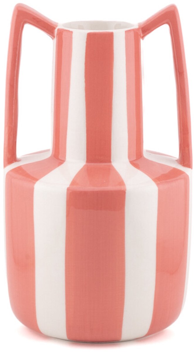 Aardewerk vaas met oren Stripe peach