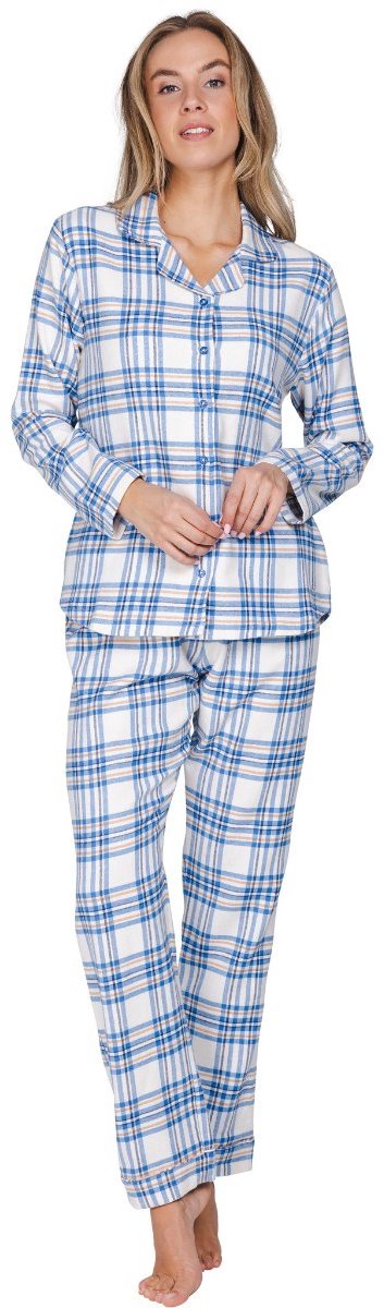 Rebelle MyRebelle - Checks - Pyjama - Doorknoop - Katoen Flanel - Ecru/Blauw - Geruit