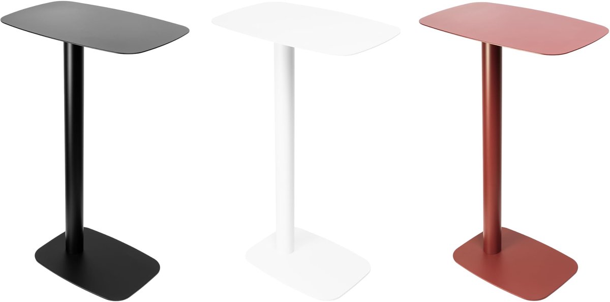 Famanu – Natuurlijke bijzettafel voor bank met laptoptafel, rood, C-vormig, smal, roestvrij, outdoor
