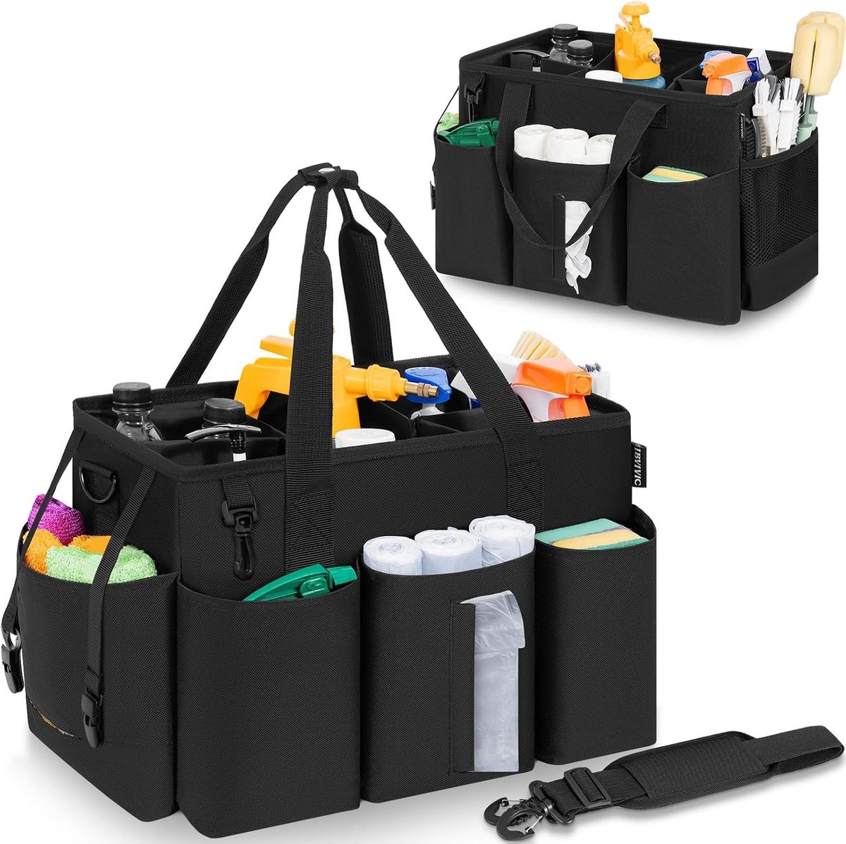 Draagbare Reinigingstas - Zwart - 35 x 25 x 20,5 cm - Duurzame Organizer met Handvat en Schouderriem - Voor Huishoudelijk Gebruik
