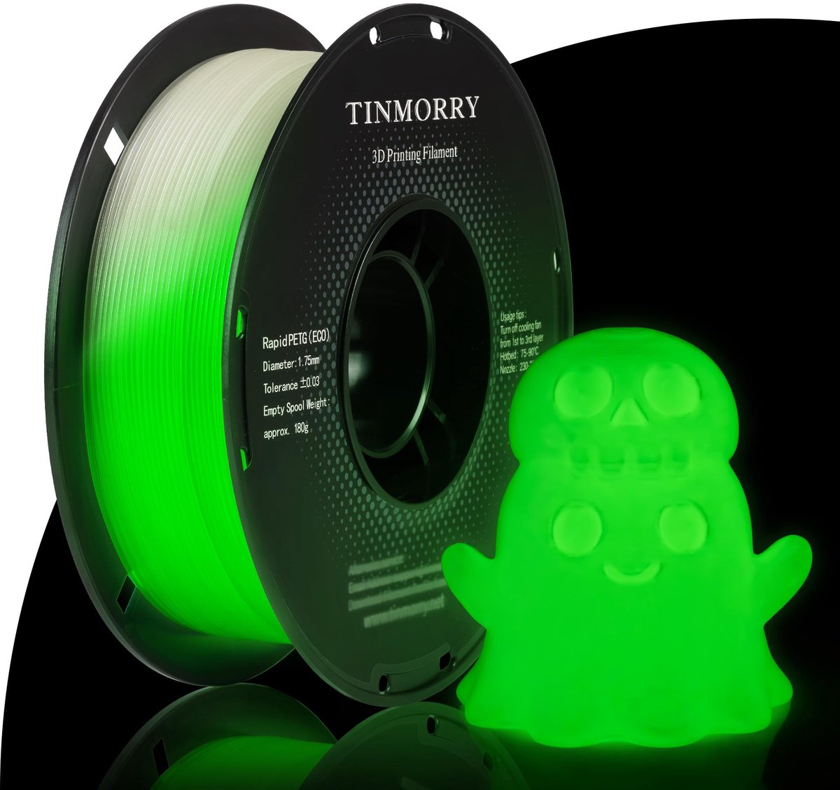 3D-printerfilament 1,75 mm - PETG - Glow Green - ideaal voor unieke 3D-ontwerpen - ShopVlot