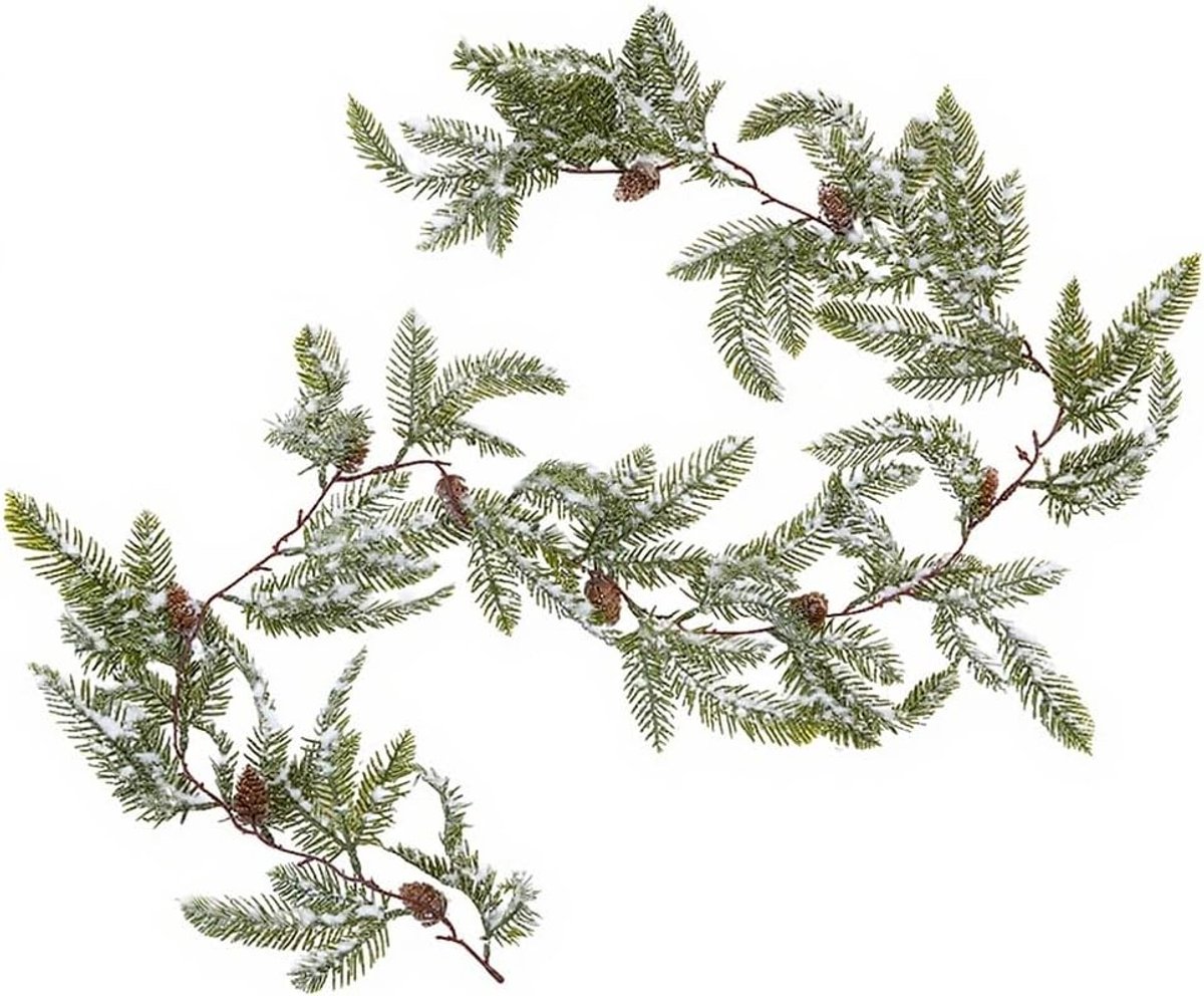 Kerstslinger - Groen - 160 cm - Kunststof met Dennenappels en Kunstsneeuw - Voor Binnen en Buiten
