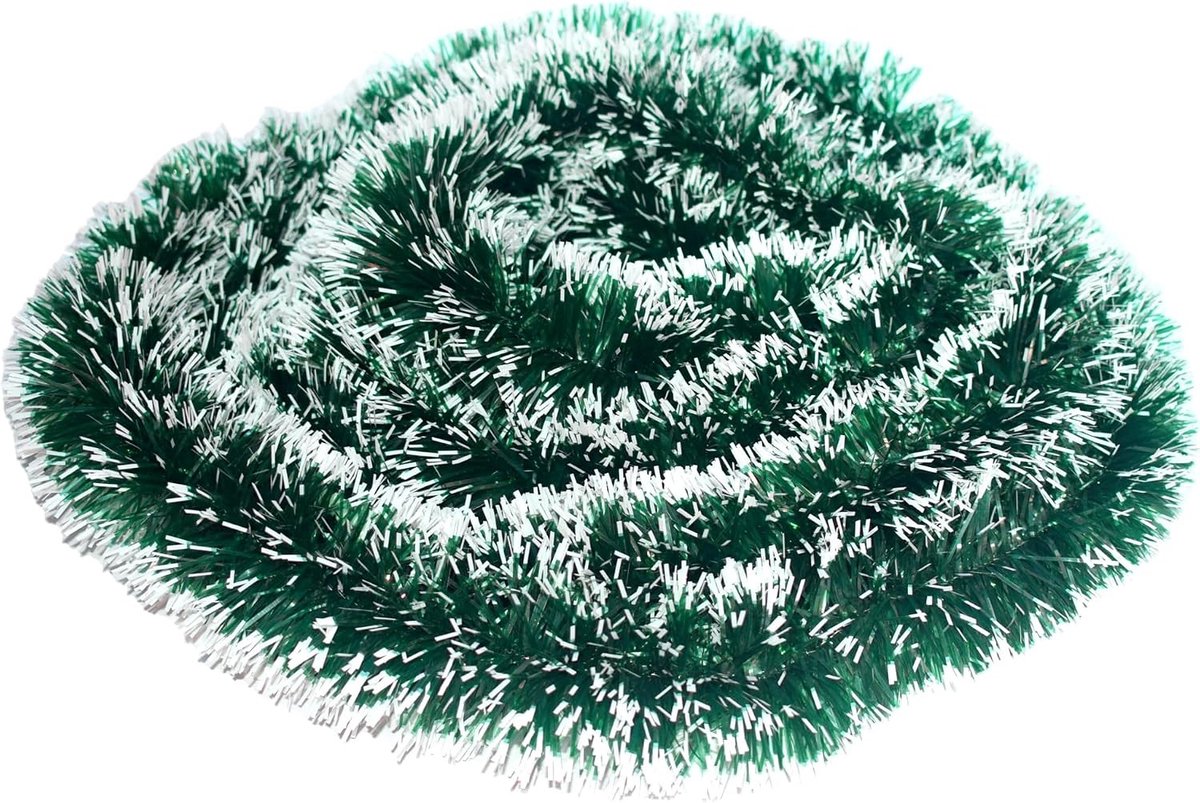 Kerstdecoratie - Groen en Wit - 10 m - Kunststof Dennenslinger - Voor Binnen en Buiten