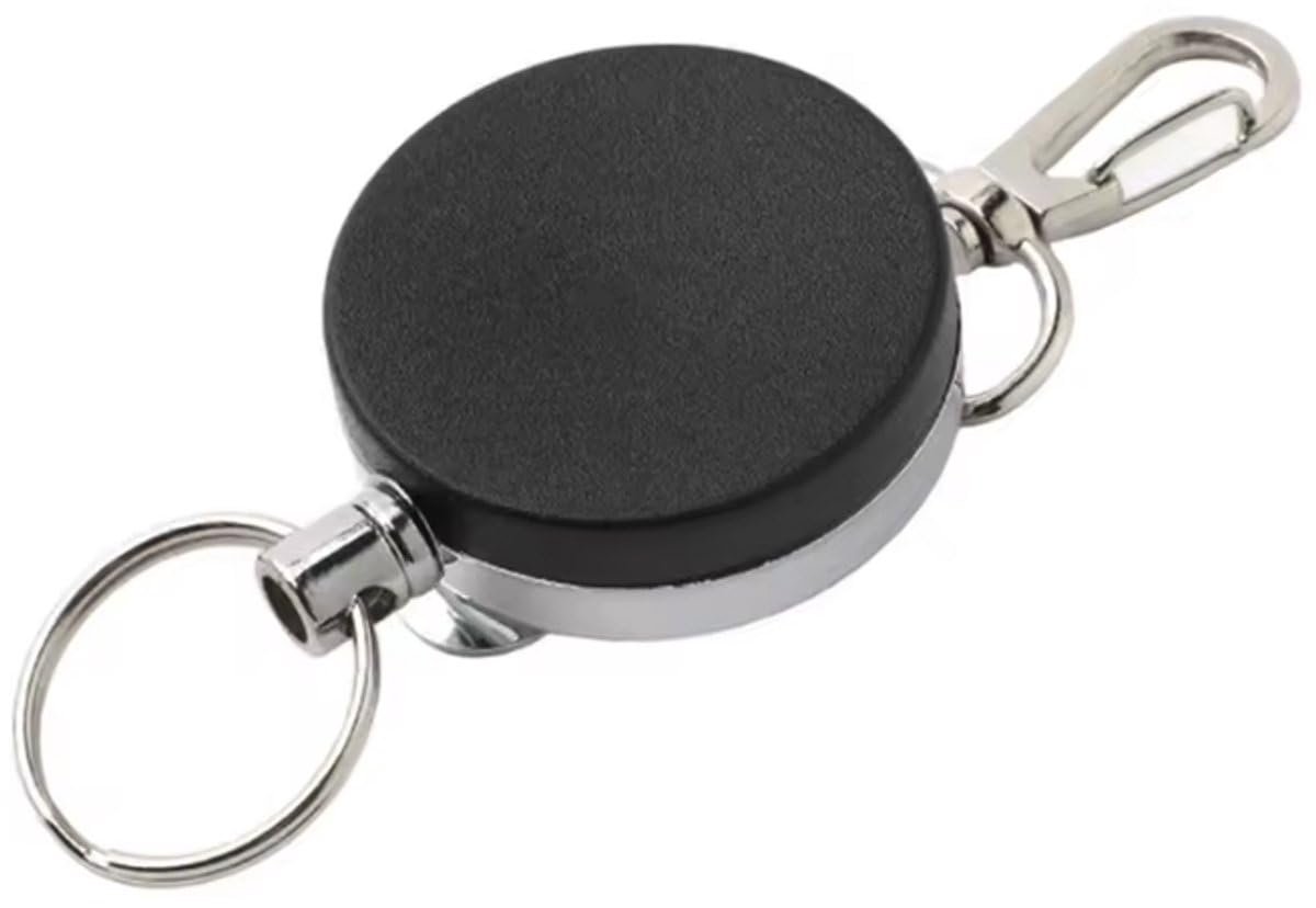 Okado Intrekbare Sleutelhanger met Trekkoord 75 cm – Zwart/Zilver