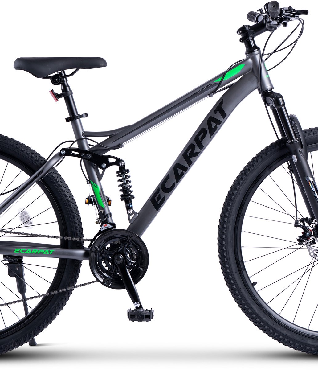 Full suspension mountainbike MTB met schijfrem Mountainbike 21 versnellingen 27 5 inch Schokdempend Voor volwassenen Grijs-groen
