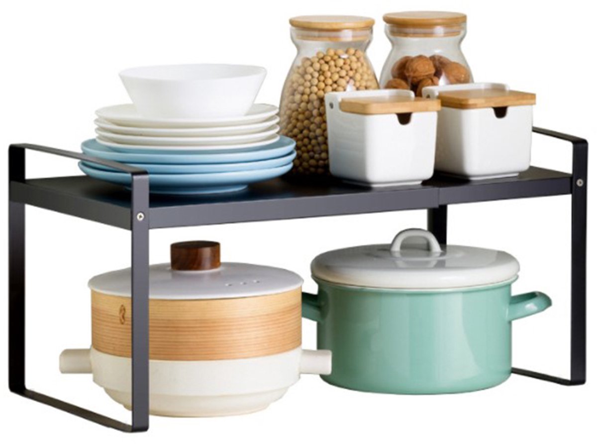 PIPIPOXER Gootsteenkast Organizer- Keukenkastorganizers - Uitrekbaar 36 Tot 60 cmKeukenrek- keuken accessoires - Gootsteenrek – Opbergrek – Pannenrek- Aanrecht - zwart