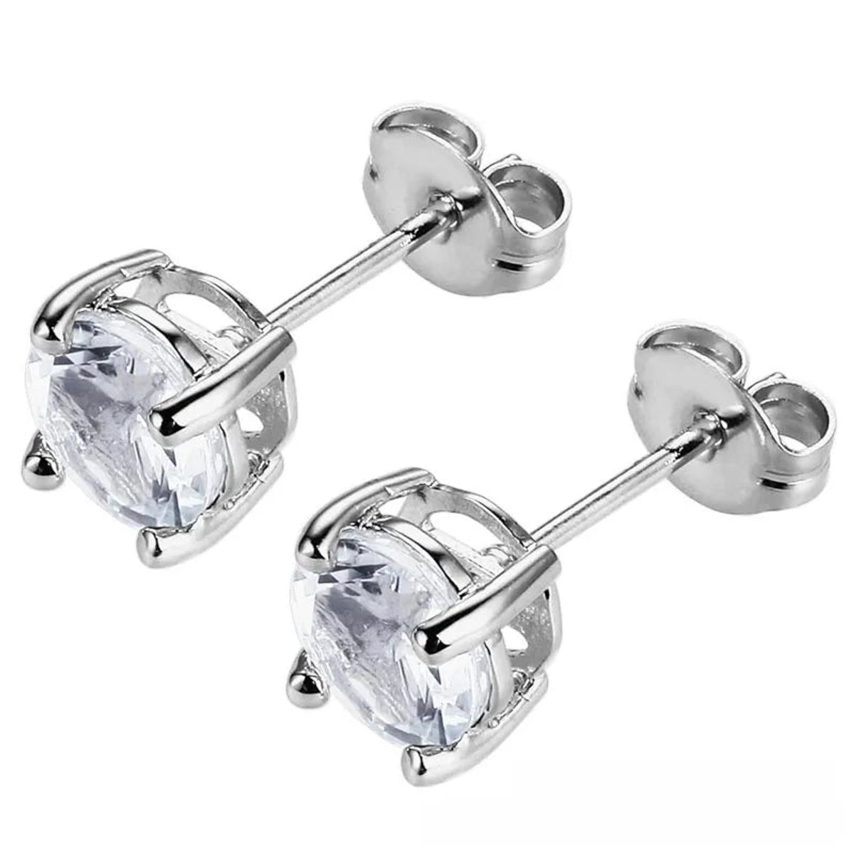 Stalen Ronde Oorstekers Zilverkleurig Zirkonia 6 mm – Geel
