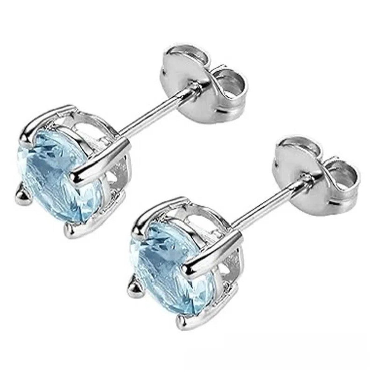 Stalen Ronde Oorstekers Zilverkleurig Zirkonia 6 mm – Blauw