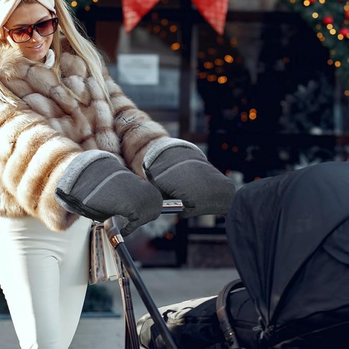 Winterhandschoenen voor kinderwagen - winddicht, waterdicht, thermofleece - universeel voor de meeste kinderwagens (grijs)