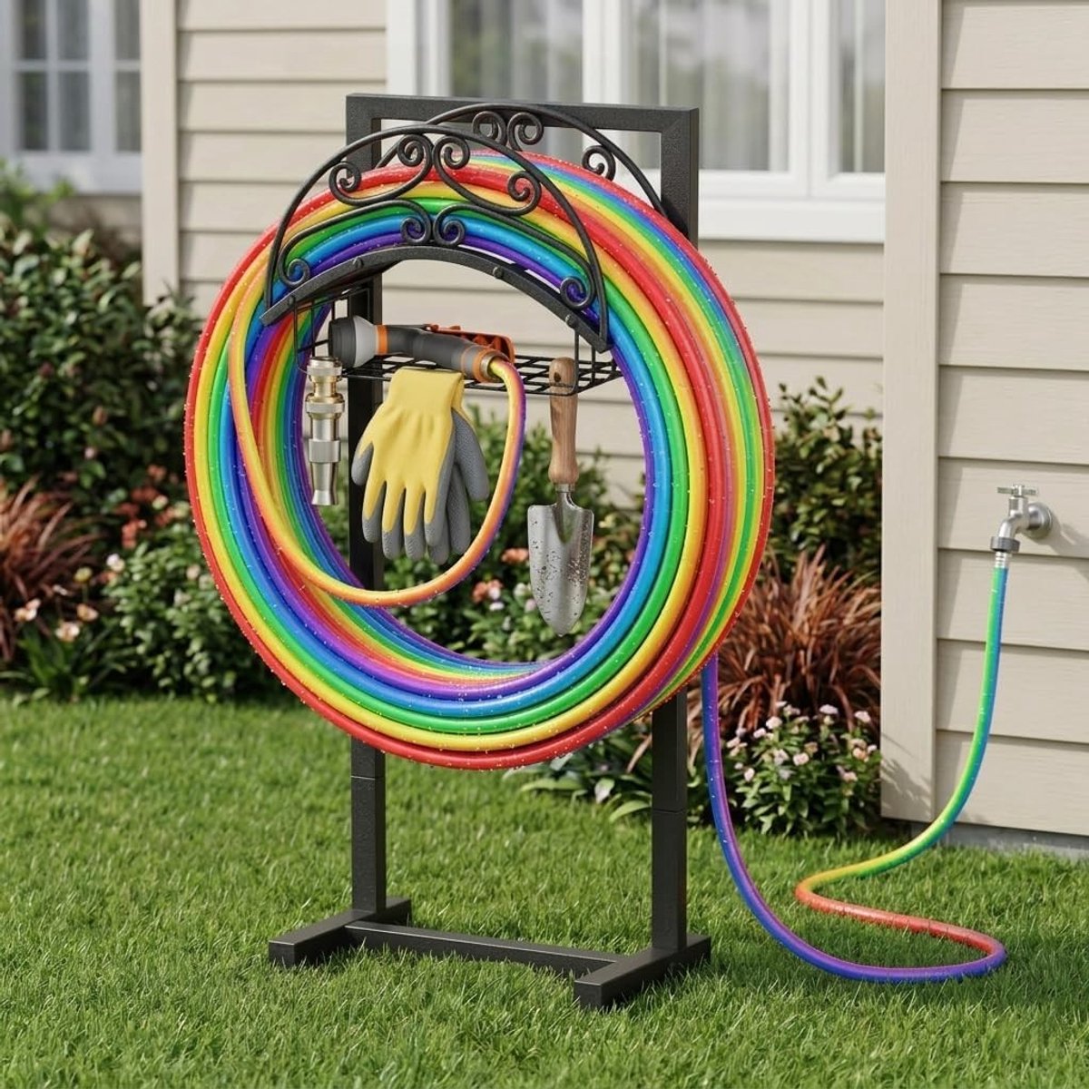 Tuinslang Wagen - Zwart - Vrijstaand - Stevige metalen slanghouder - Voor Tuin en Gazons