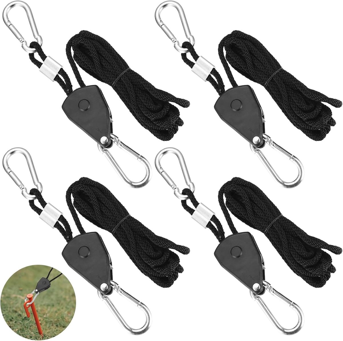 4 Stuks Verstelbare Touwen met Spanner, 2.4m Ratchet Hanger, Ideaal voor Kamperen, Luifels en Tuinaccessoires