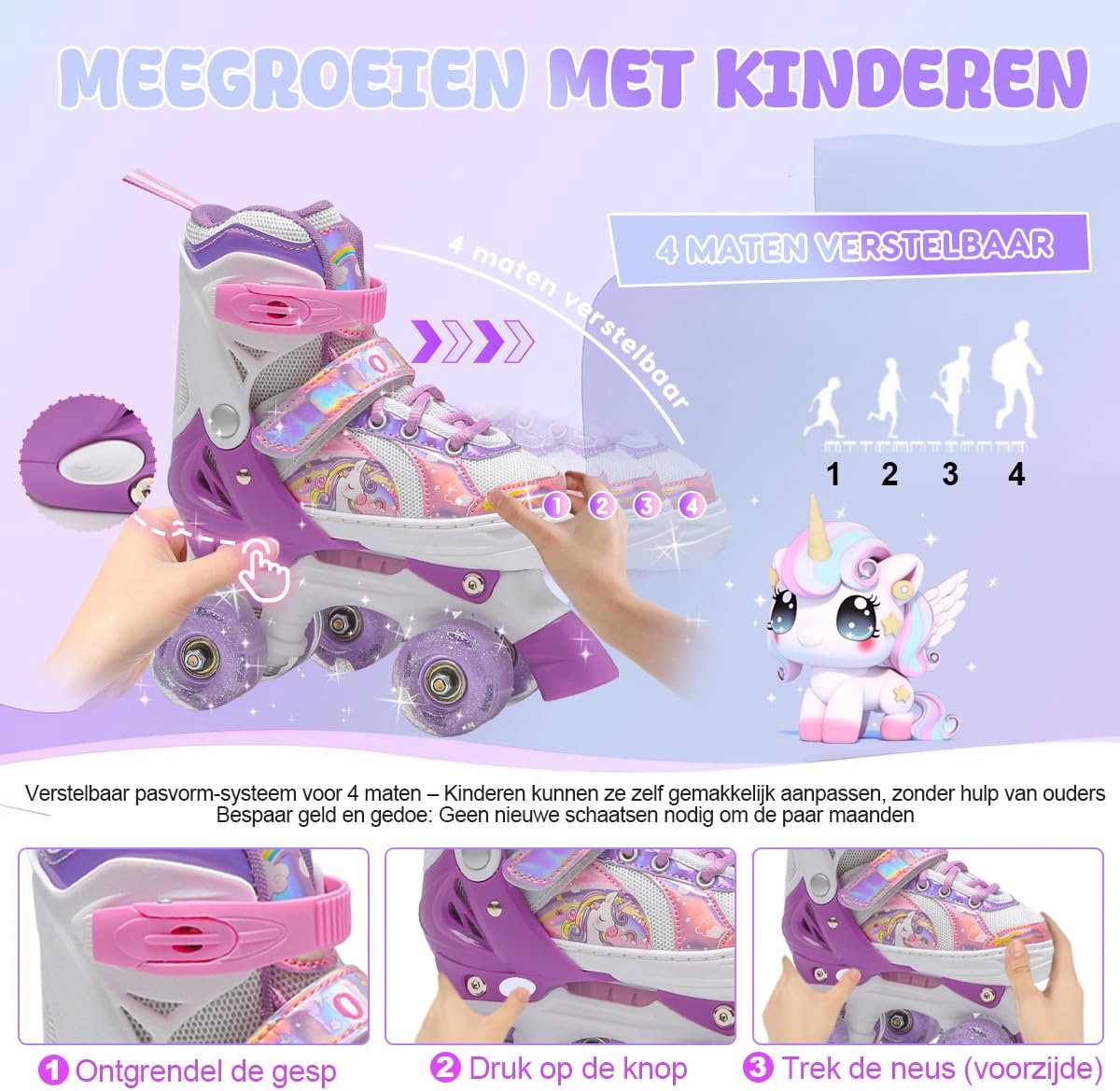 OLYSPM Rolschaatsen voor Kinderen met 8 Lichtgevende Wielen,4 Maten Verstelbare Rolschaatsen voor - ShopVlot