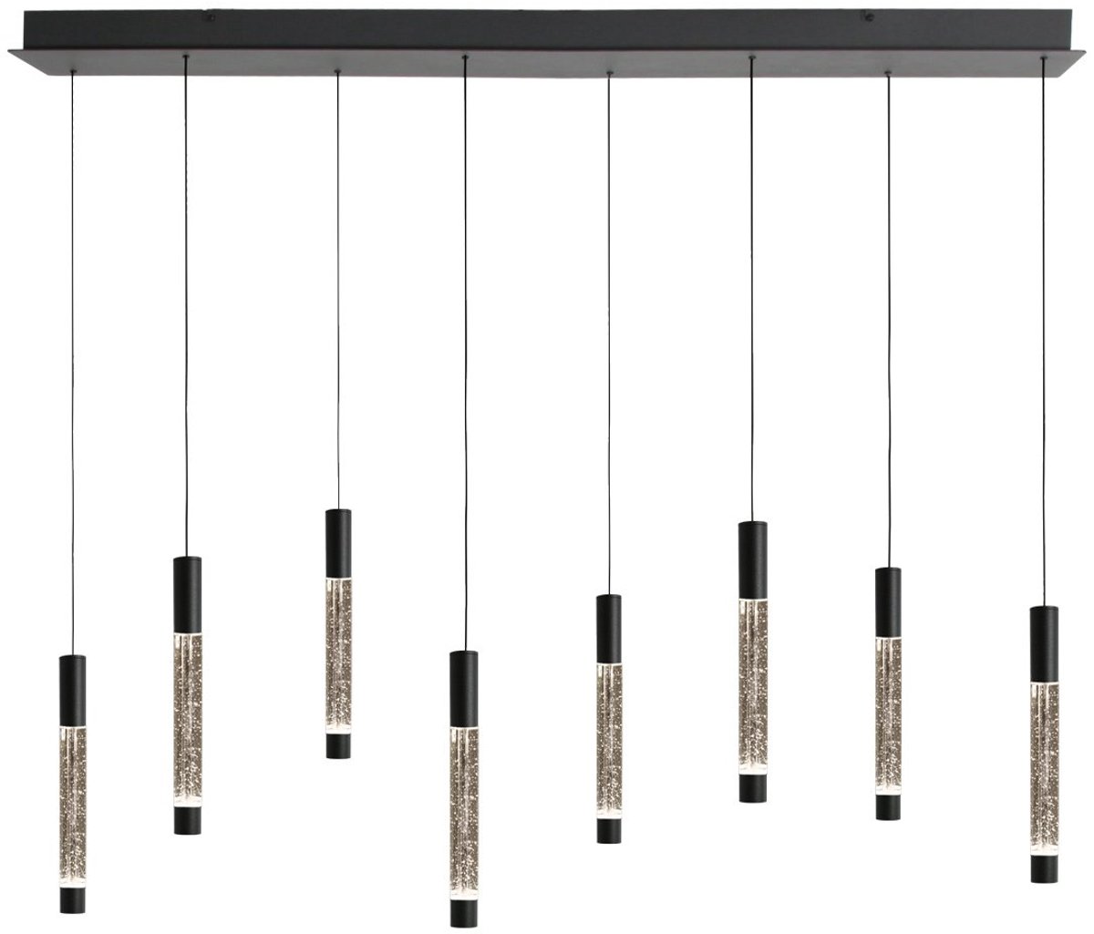 Hanglamp Alisio 4581ZW 8-lichts zwart met handgeblazen glas, dimbaar LED, hoogte instelbaar, Steinhauer