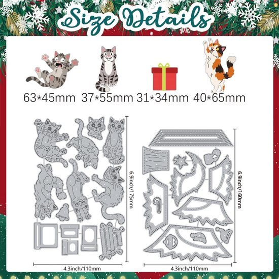 Kerstboom Snijstansen - Kerstboomkat - 175 x 110 x 0,8 mm en 160 x 110 x 0,8 mm - Hoogwaardig Koolstofstaal - Voor Kaarten en Knutselprojecten — afbeelding 2
