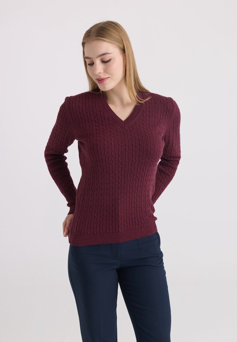 Felix Hardy Trui Met V-Hals - 100% Katoen Dames Bordeaux - S