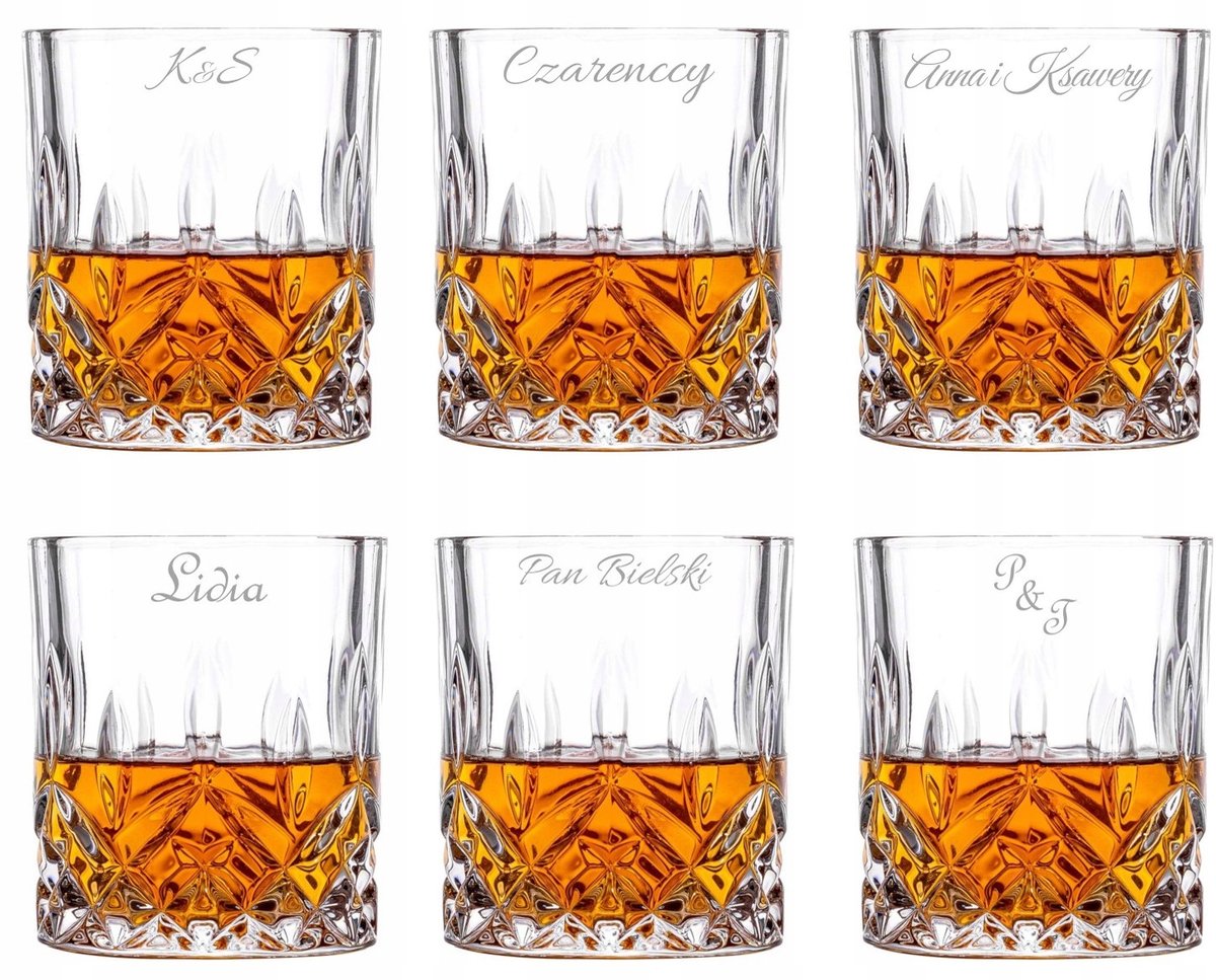 Set van 6 Kristallen Whiskyglazen met Gravure - Merkloos