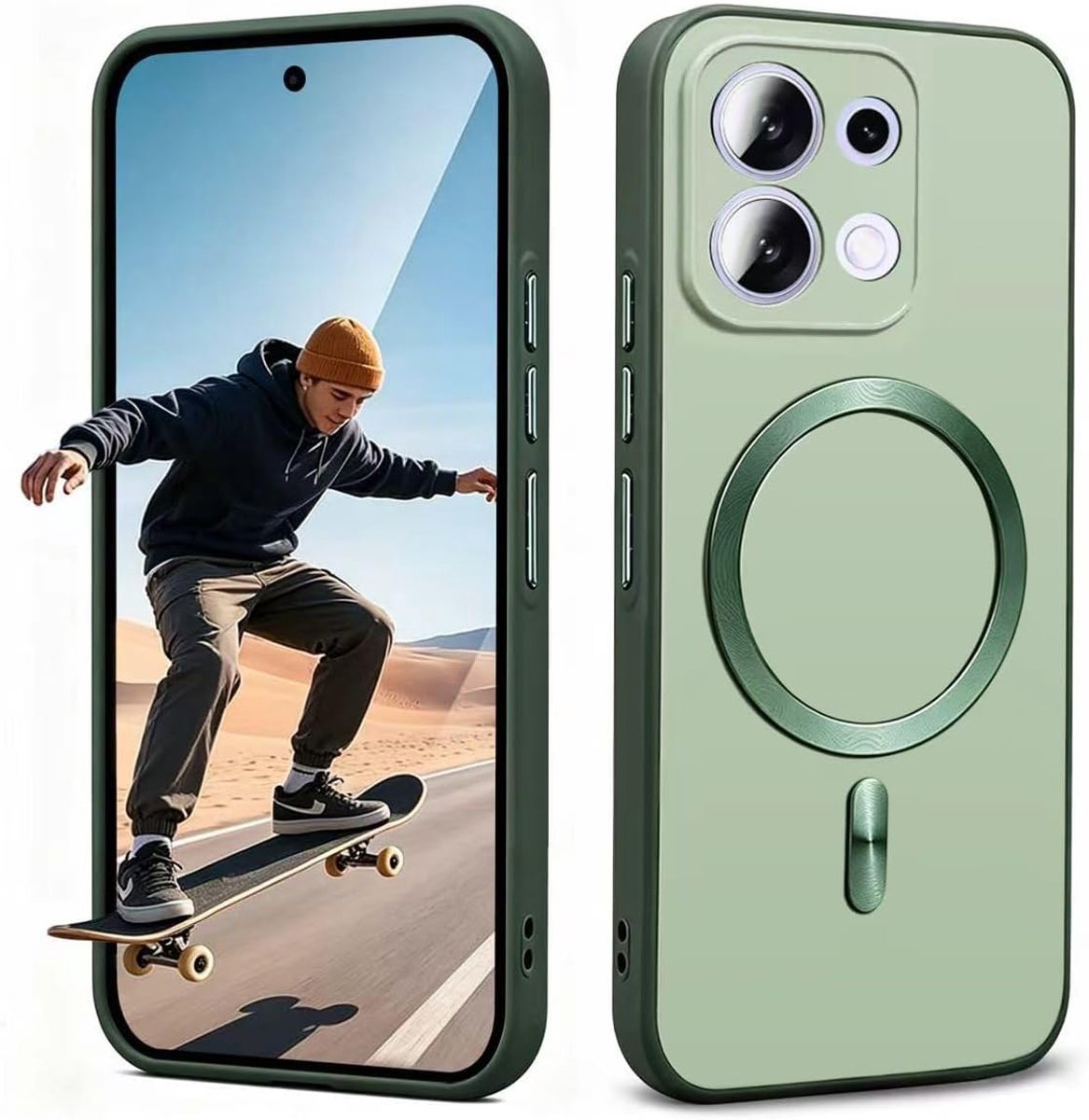 Zandarix Hoesje Geschikt voor Oppo Reno 16 / 16 Pro - Geschikt voor Mag - Ingebouwde Metalen Ring - Draadloos - Back Cover Hoesje - Groen