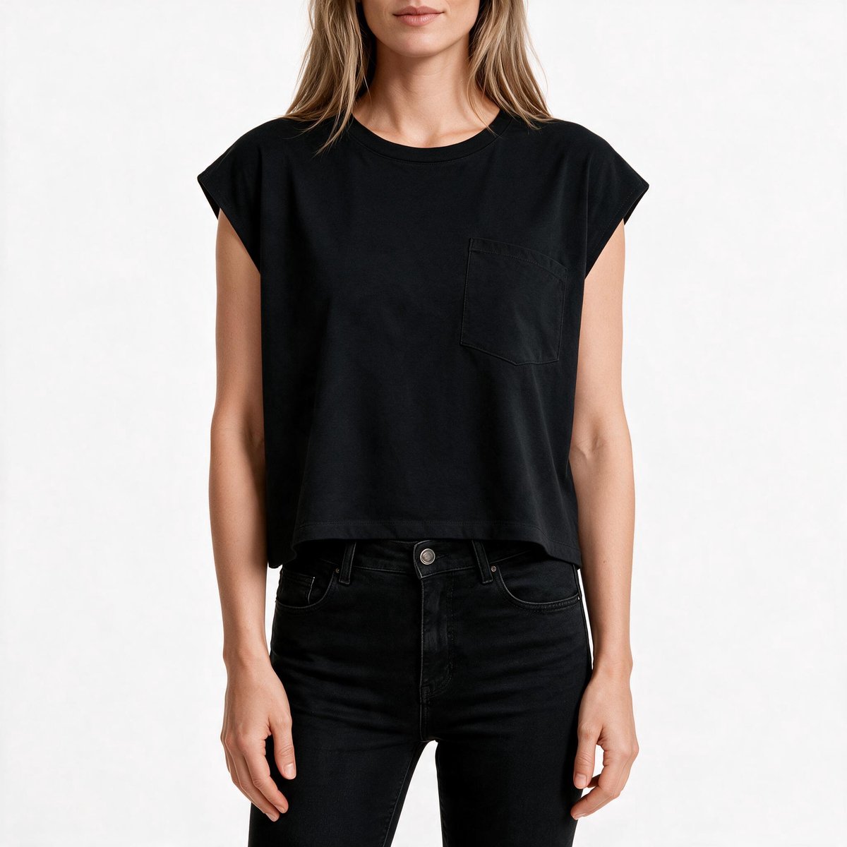 Imily Bela Dames T-shirt met Kapmouwen en Borstzak