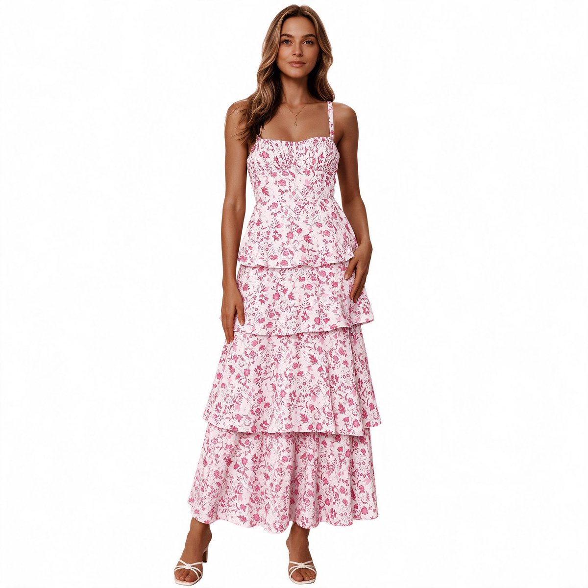 Imily Bela Dames Maxi Jurk met Bloemenprint en Gelaagde Rok