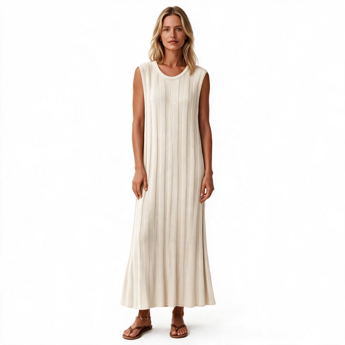 Imily Bela Dames Mouwloze Maxi Jurk met Geribde Structuur