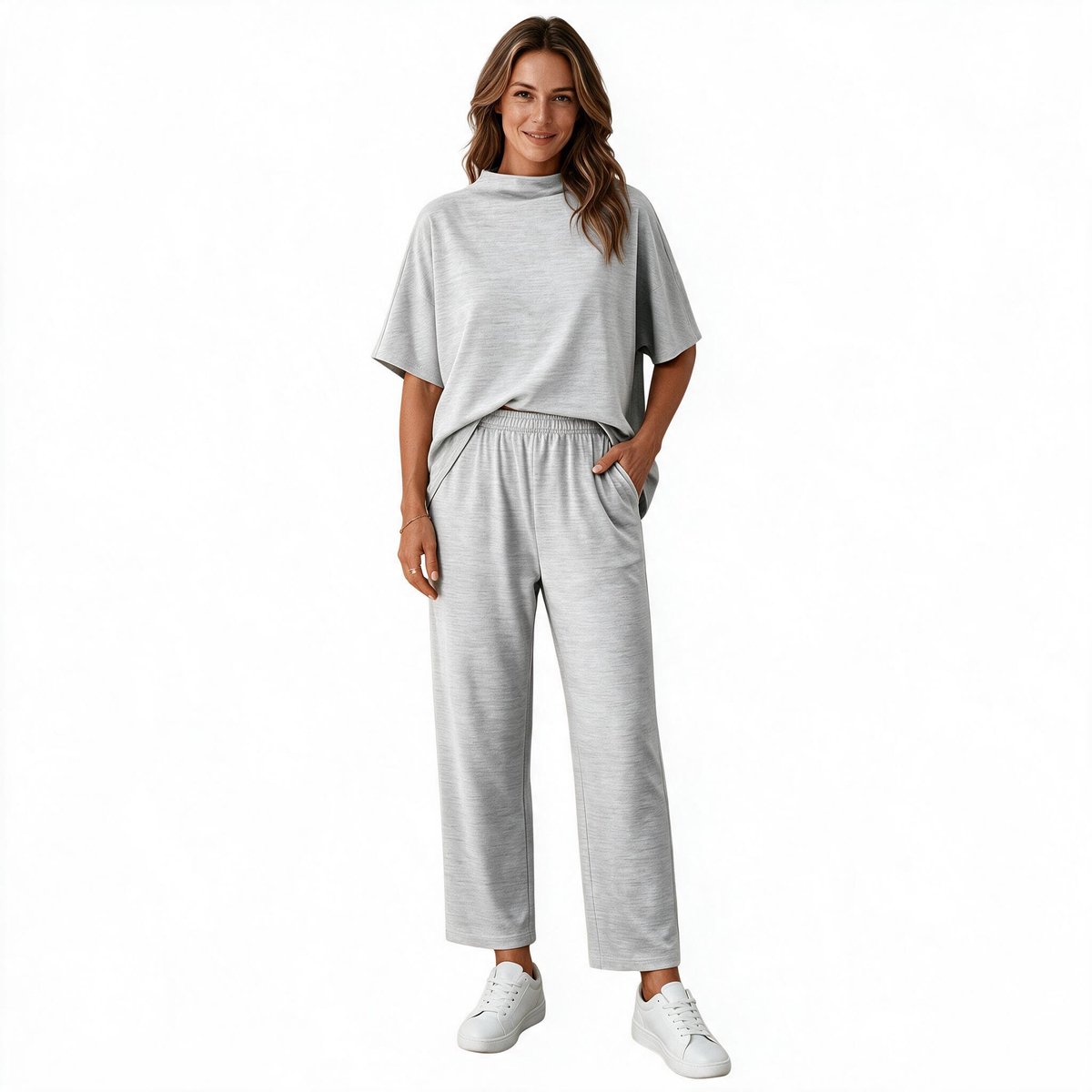 Imily Bela Dames Tweedelige Lounge Set met T-shirt en Wijde Broek