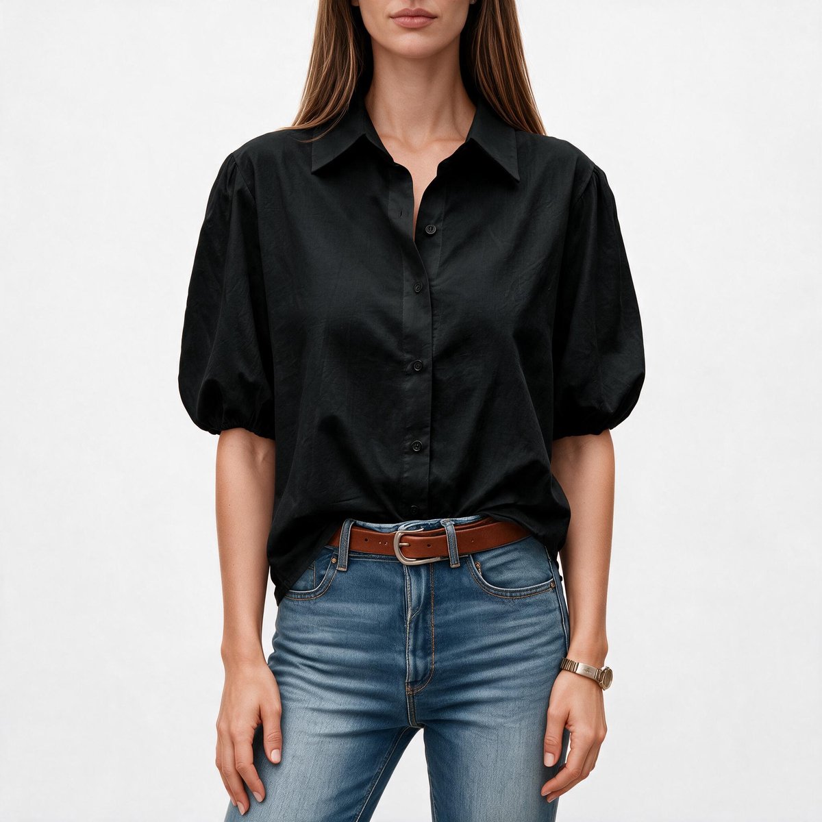 Imily Bela Dames Blouse met Kraag en Pofmouwen