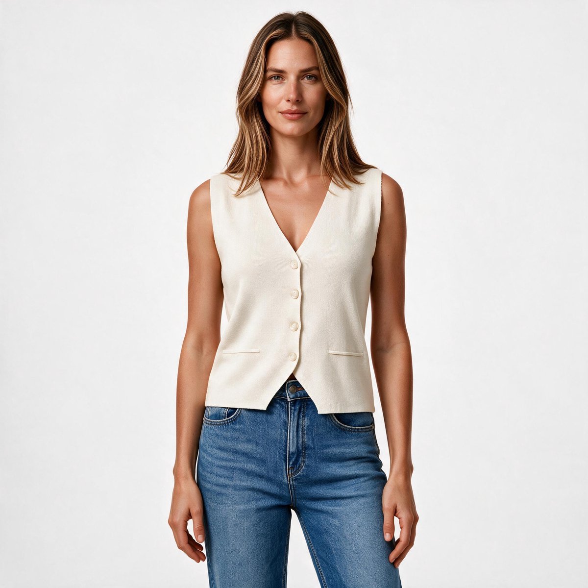 Imily Bela Dames Getailleerd Gilet met V-hals en Knopen