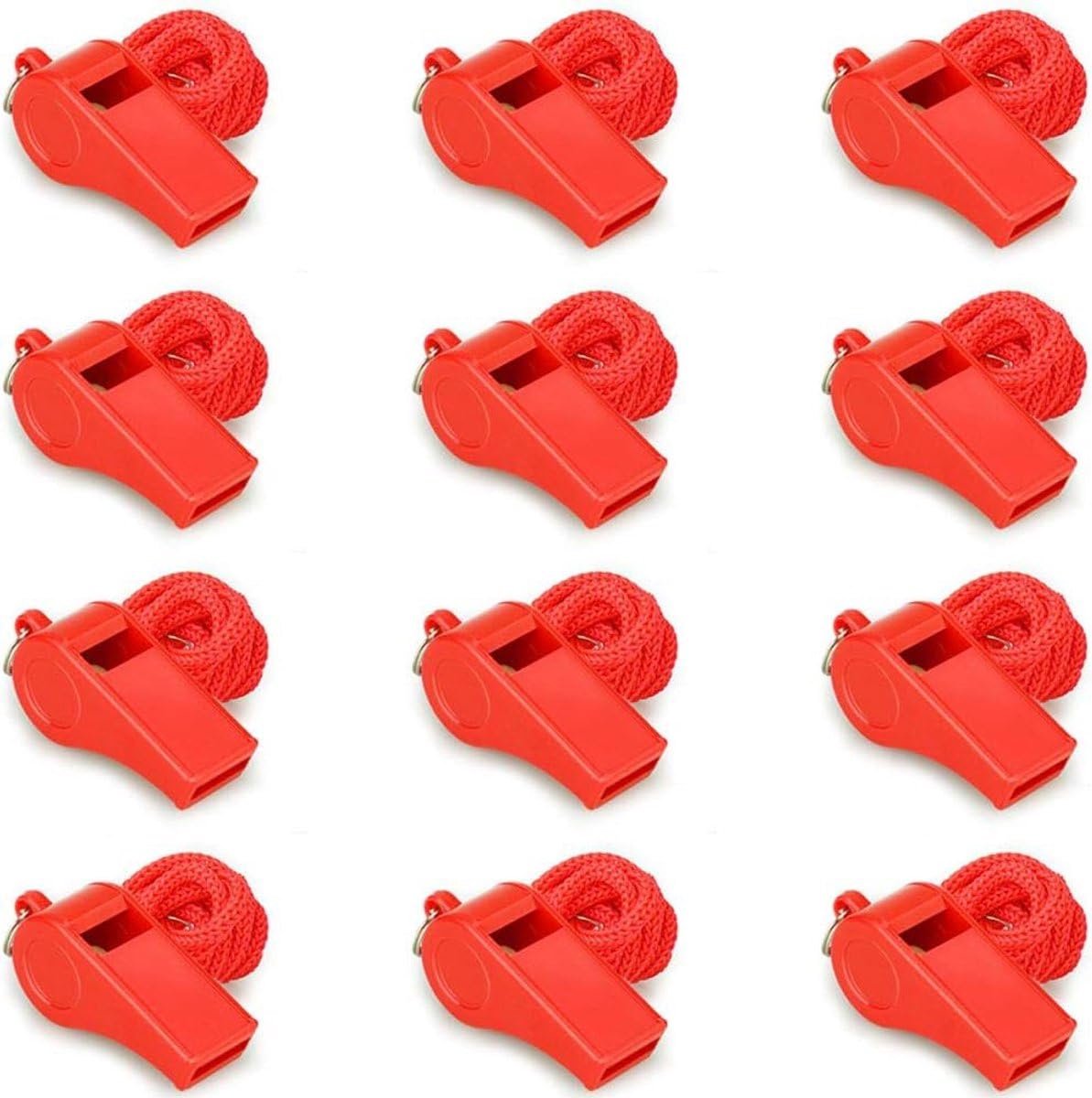 Okado Scheidsrechtersfluitjes Sportfluitjes met Koord – 12 Stuks – Rood