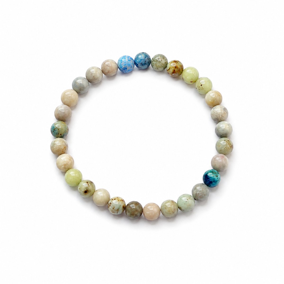 Shattuckiet Chrysocolla Armband – 6 mm Kralen – Diameter 17 cm – Elastische Edelsteenarmband- Armband - Edelsteen armband - Multikleur edelsteen armband – Shattukiet - Chrysocolla