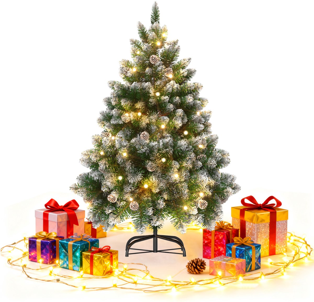 AUFUN Kunstkerstboom – 150 cm – Met Verlichting – 180 LED – Warm Wit – PVC Dennenboom