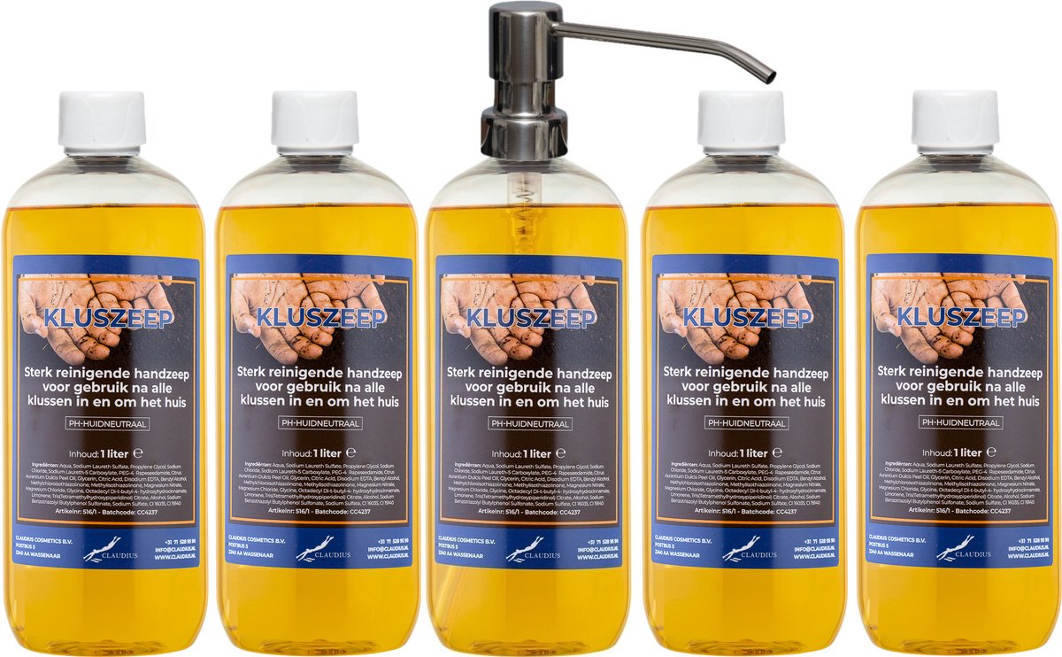 Kluszeep 1 liter - set van 5 stuks - met gratis RVS zilverkleurige pomp - Voordeelverpakking