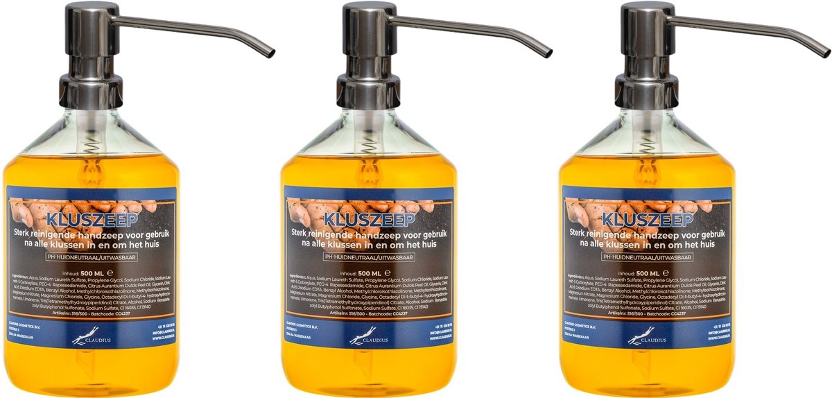 Kluszeep 500 ml - set van 3 stuks - met gratis RVS zilverkleurige pomp - Voordeelverpakking