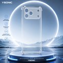 Transparant YSONIC hoesje voor smartphone, slank design, perfecte pasvorm, lichtgewicht en comfortabel. Gepresenteerd op een futuristisch podium.