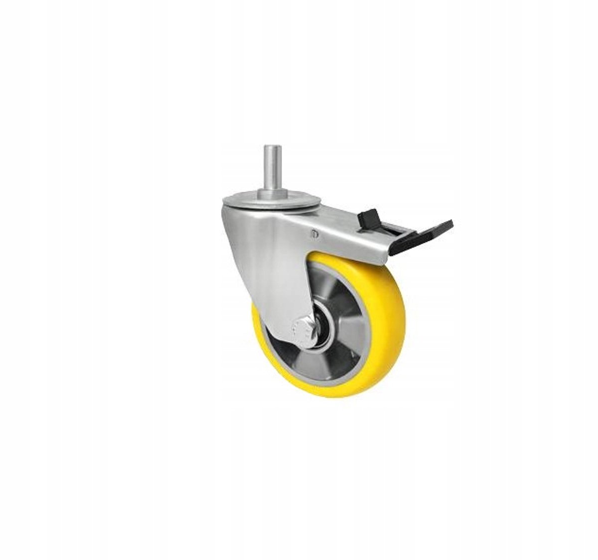 Aluminium-polyurethaan wiel met rem en plaat, Ø125mm