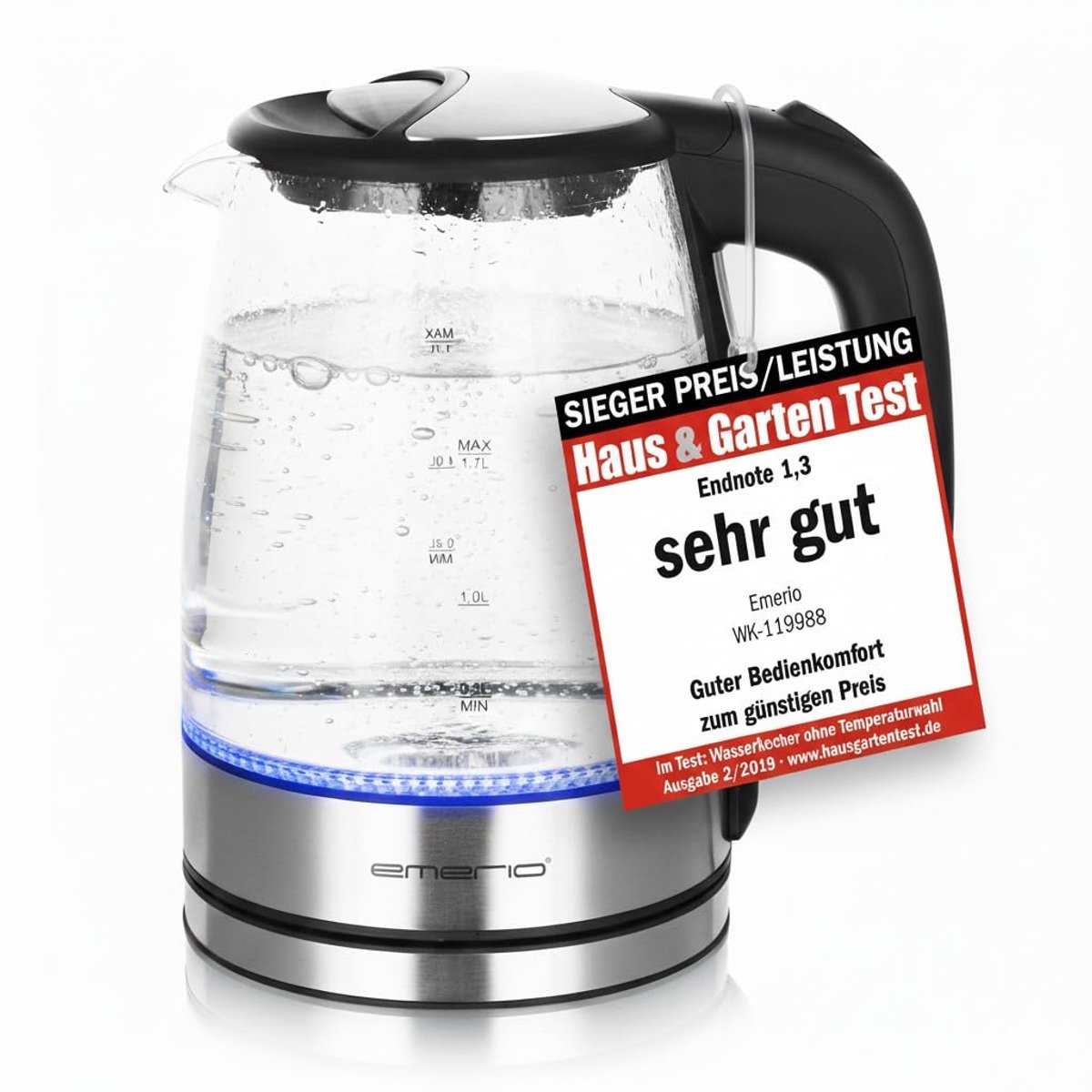 Waterkoker – 1,7 Liter Glazen Waterkoker, 2200W, LED-verlichting, Kalkfilter en Droogkookbeveiliging