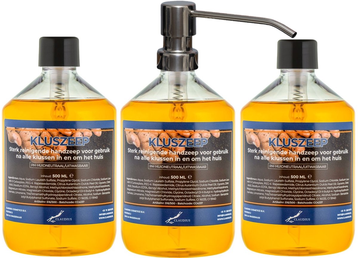 Kluszeep 500 ml - set van 3 stuks - met gratis RVS zilverkleurige pomp - Voordeelverpakking