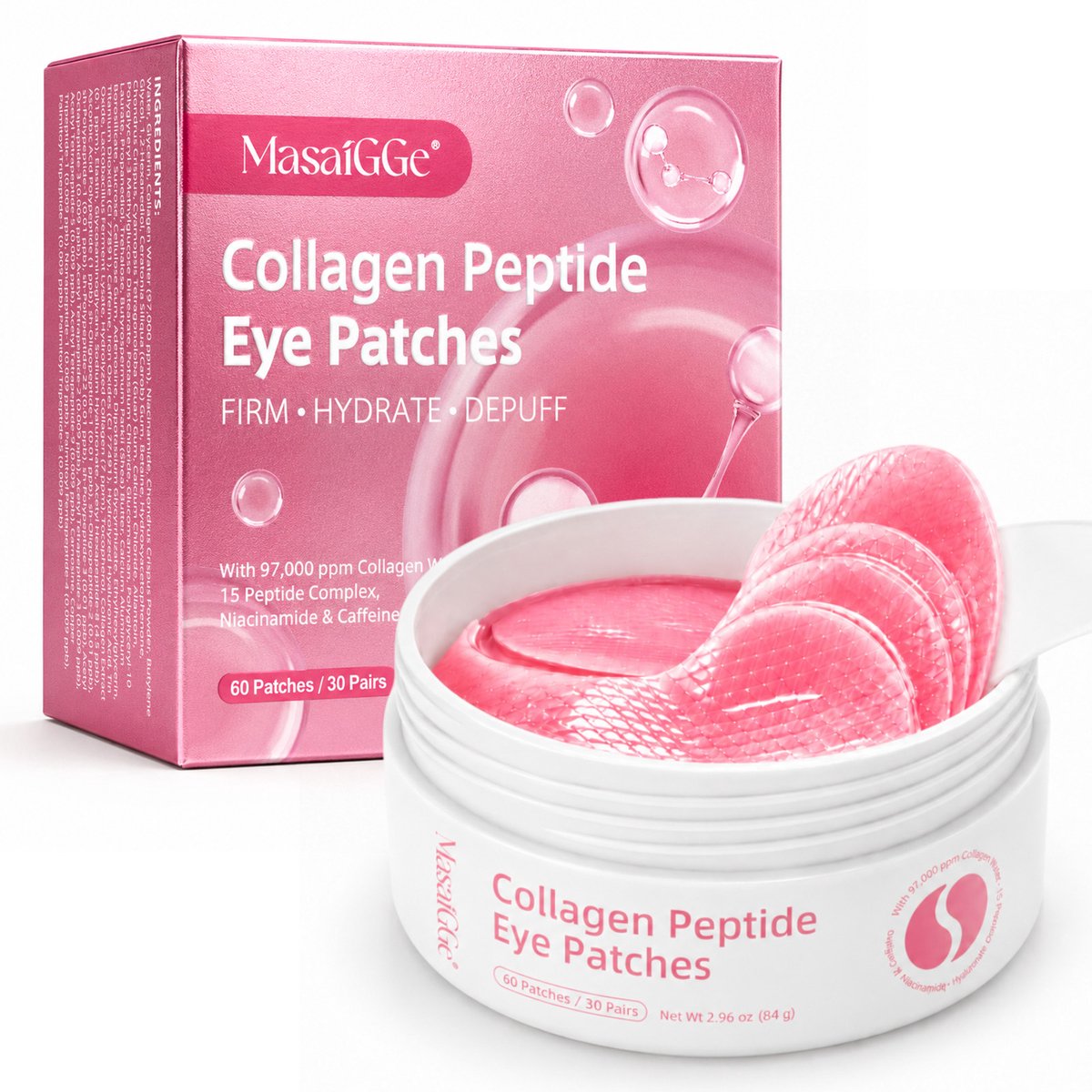 Collageen PDRN Peptide Eye Patches (60 stuks) – Oogpads - Under Oogmasker Wallen, Rimpels en Donkere Kringen