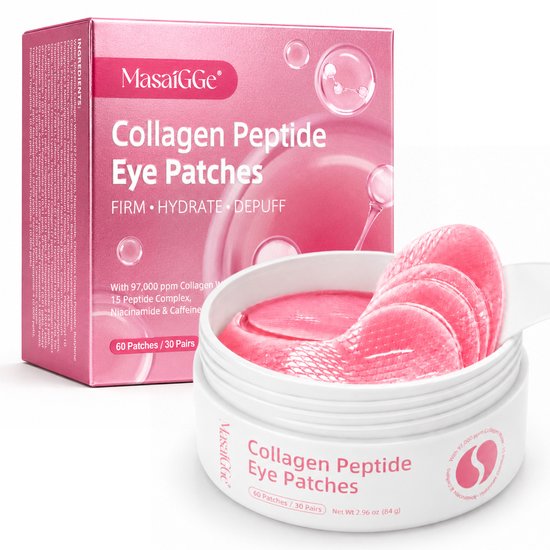 Potje en doosje MasaiGGe Collageen Peptide Oogpads. 60 patches/30 paar.