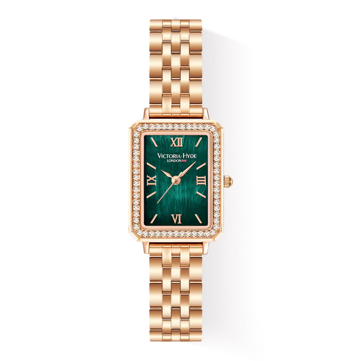 Victoria Hyde "Westminster" - Horloge Dames Rechthoekig - - Dameshorloge - Waterdicht - quartz horloge - Cadeau Voor Vrouw - Luxe Geschenkdoos - Rose goud groen