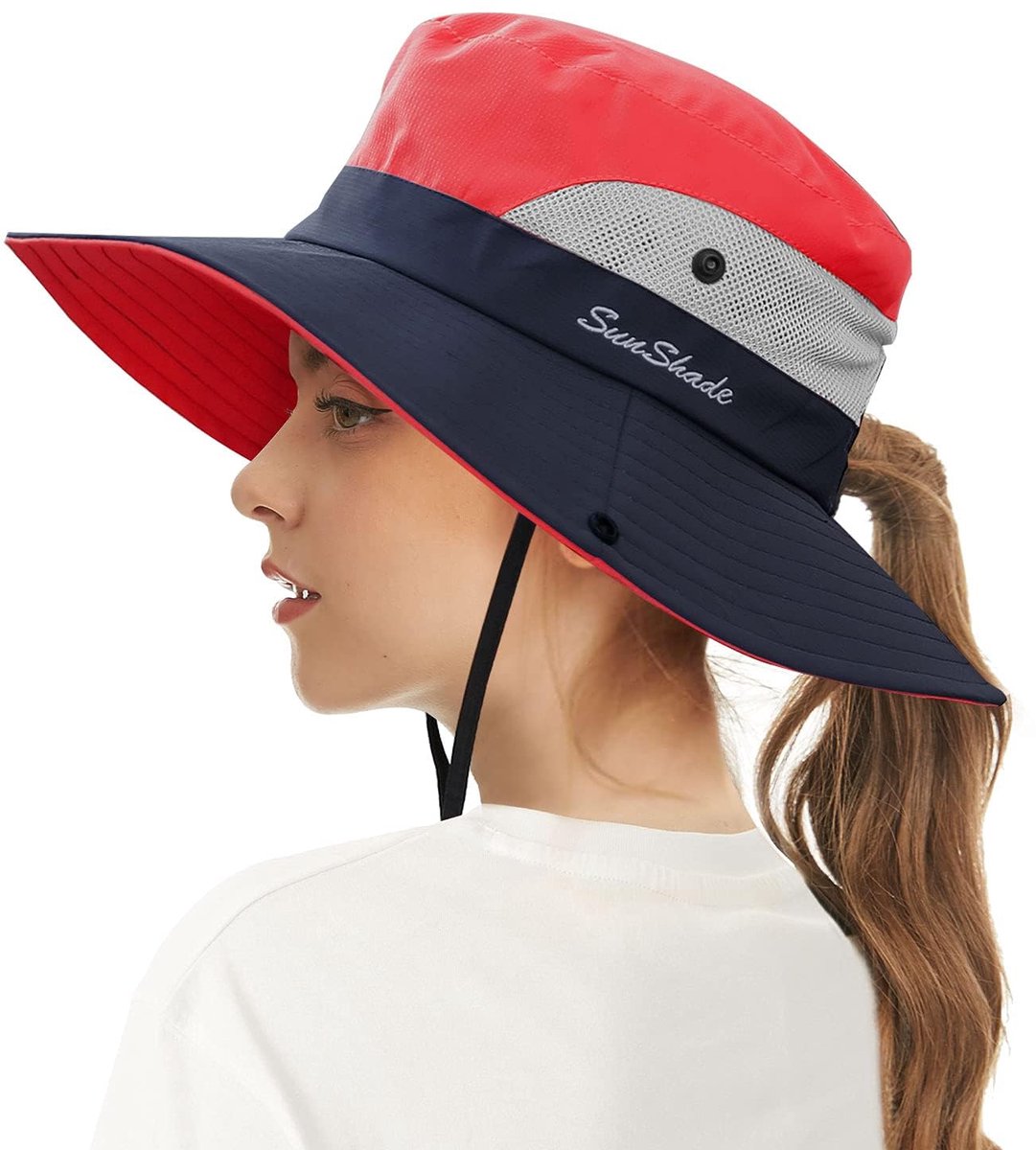 Zonnehoed kind - Bucket Hat - UV Bescherming - Zonnepet met Brede Rand en Paardenstaart Opening - Perfect voor Paardenstaarten, Sneldrogend - Ademend Strand en Outdoor Hoed