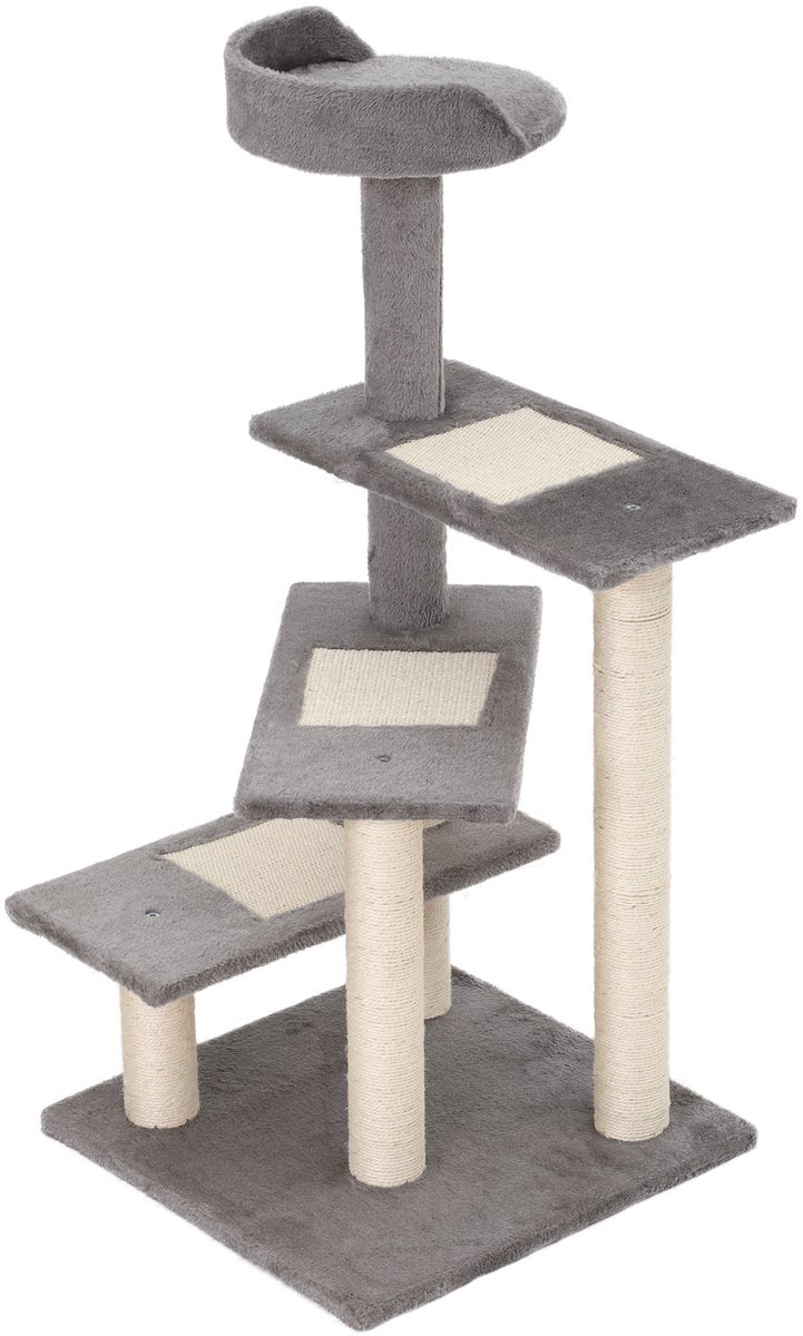 Krabpaal van 100 cm met sisalpalen-groot platform-krabpaal met meerdere niveaus-klimtoren-voor kleine katten-beige+grijs thumbnail 2