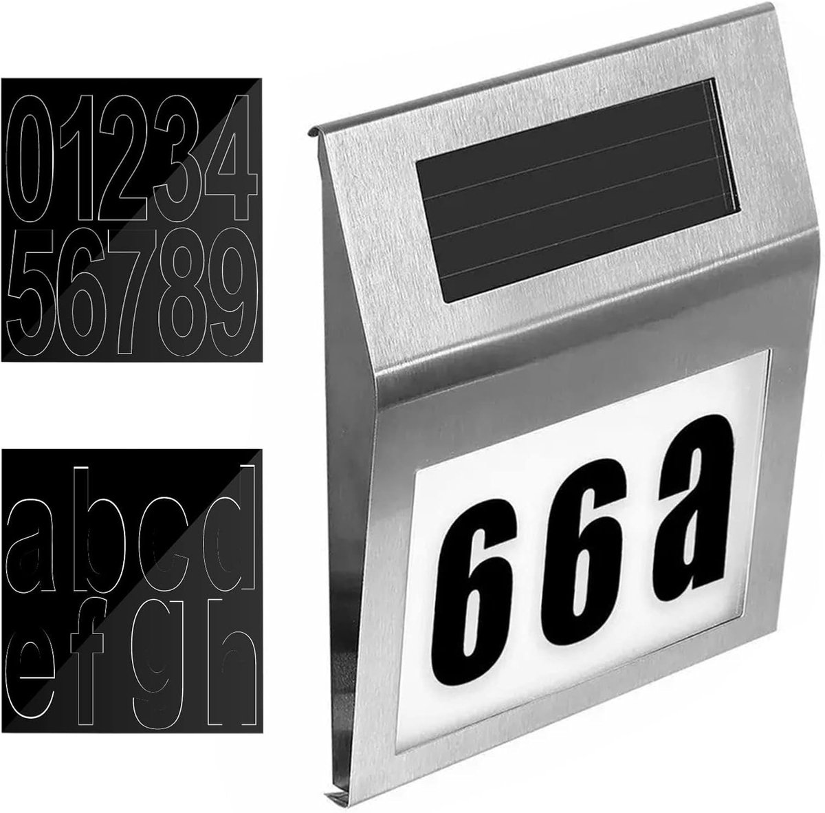 Huisnummer Solar Verlichte LED - Roestvrij Staal - 200 x 180 x 28 mm - Waterdicht met Schemerschakelaar - Voor Buiten