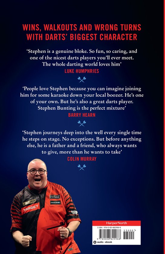 Een man met een bril, een rood en zwart dartshirt met de tekst 'TARGET' en 'BETMGM'.