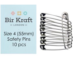 eRadius 10 x Extra Grote Veiligheidsspelden Kraft Craft Pins Maat 4/55mm 10Pcs Zilver - ShopVlot