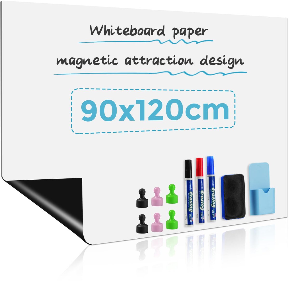 90 x 120 cm zelfklevend whiteboard, magnetisch, droog afwasbaar en zonder resten te verwijderen, eenvoudige montage - ShopVlot