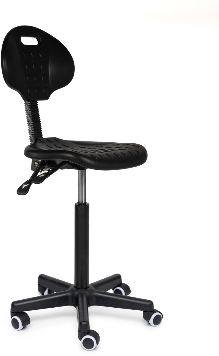 Ergonomische Werkstoel Zwart Op Wielen - Black Laag (40-57cm) / met Voetsteun / Standaard wielen