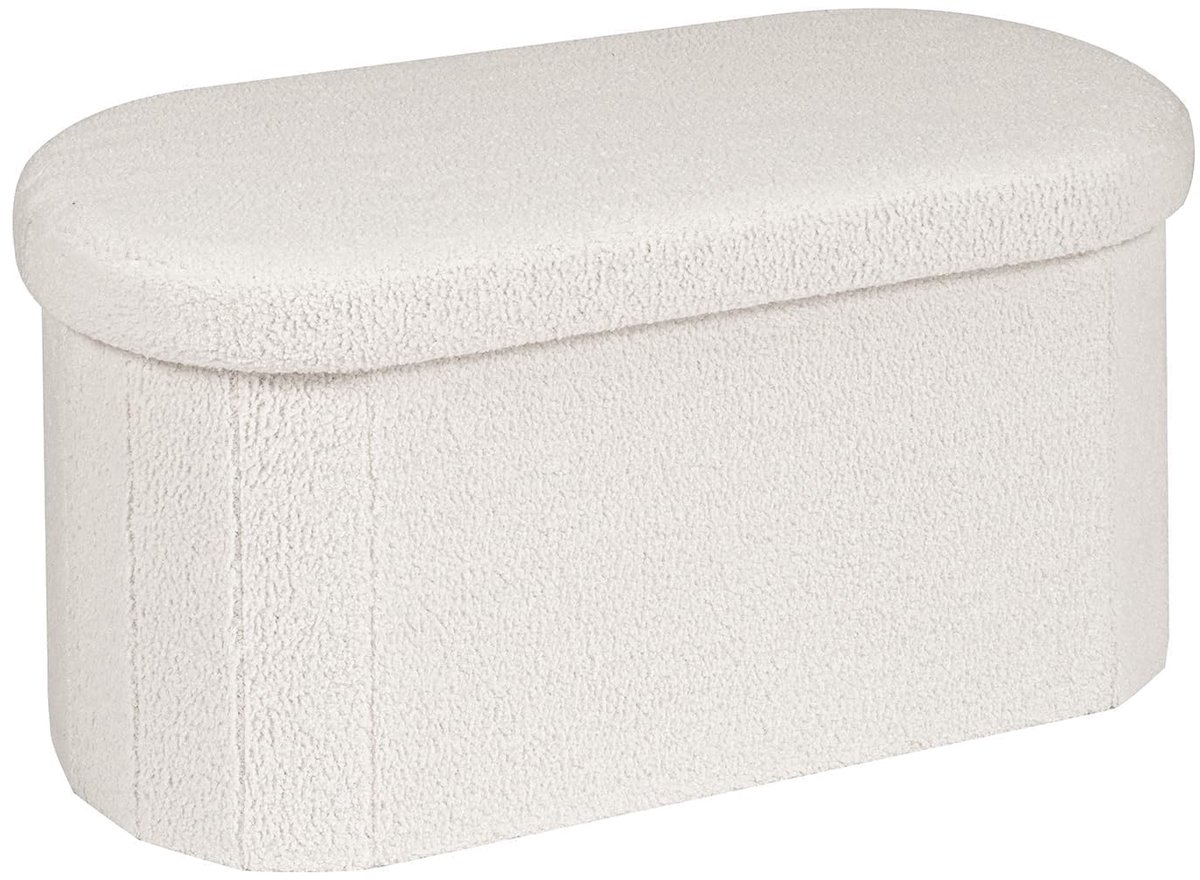 Famanu – Opvouwbare kist, multifunctionele opbergruimte en voetenbank, crème, ovale vorm, 76 x 38 x 38 cm, voor woonkamer en slaapkamer